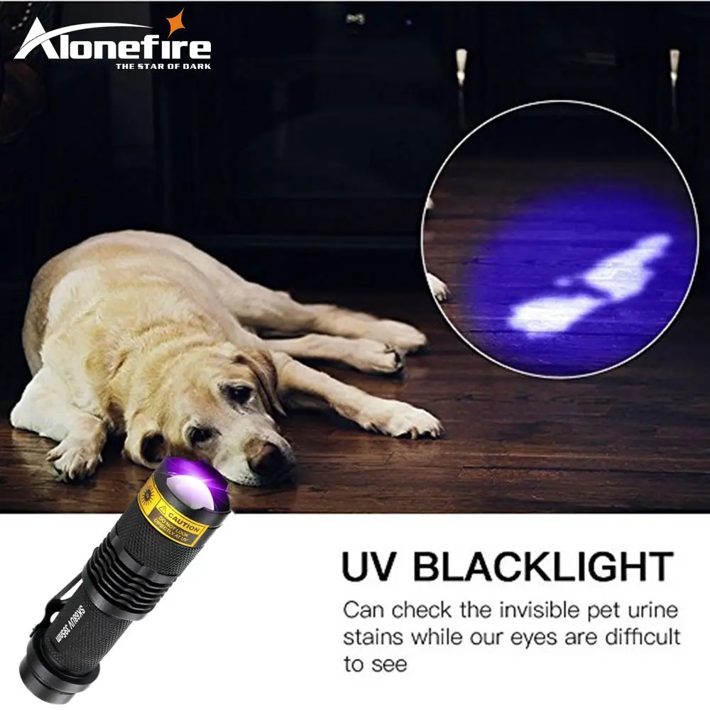 ALONEFIRE SK68uv 395nm Zoomable Led UV Flashlight Torch Light Ultra Violet Light Blacklight UV Lamp AA