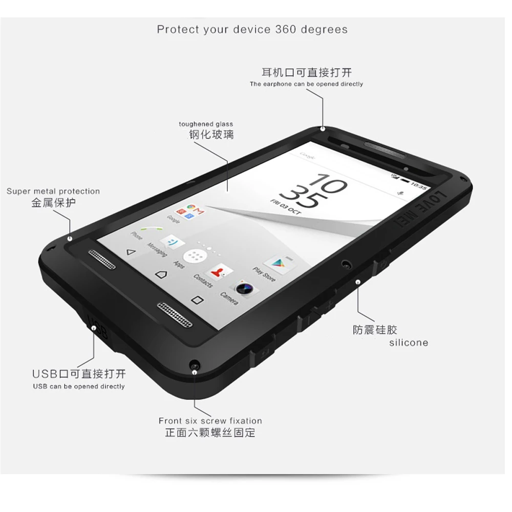 Водонепроницаемый ударопрочный металлический чехол LOVE MEI для SONY Xperia Z5 Premium Compact