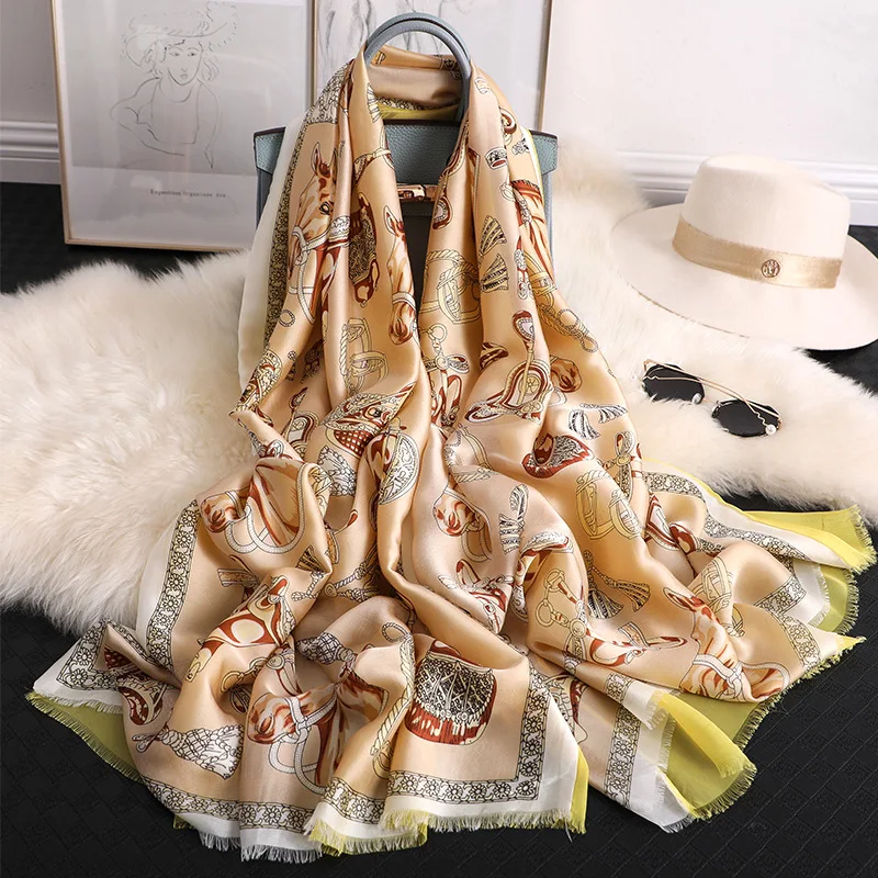 

Brand 2019 summer women silk scarf fashion long size shawls lady wraps designer brand pashmina beach stoles foulard female
