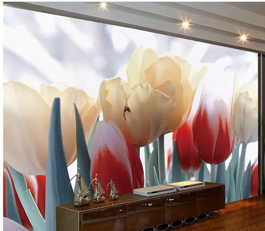 Papel pintado 3d para habitación tulipanes florales bonitas fondo de pantalla  3d flor 3d papel pintado personalizado|custom wallpaper|3d wallpaper for  room3d wallpaper - AliExpress