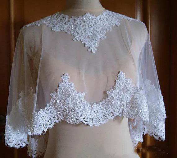 

Best Selling 2019 Bridal Wraps Sequins Applique Bridal Shawl Lace Jackets Wedding Capes Wraps Bolero Jacket Wedding Dress Wraps