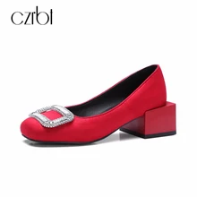 CZRBT Crystal Pumps Women Shoes 2018 Summer Square Heel Handmade Casual Shoes Women Round Toe High Heel 5cm PLUS SIZE 33-47