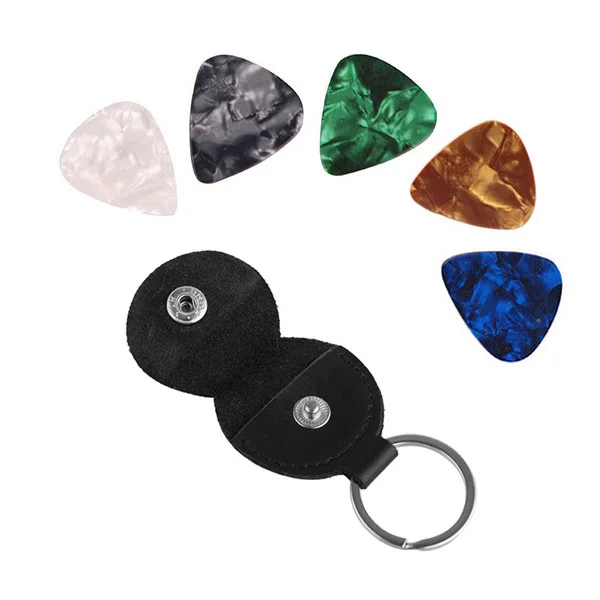 Keychain guitar picks holder + 5 Celluloid picks thickness thin medium