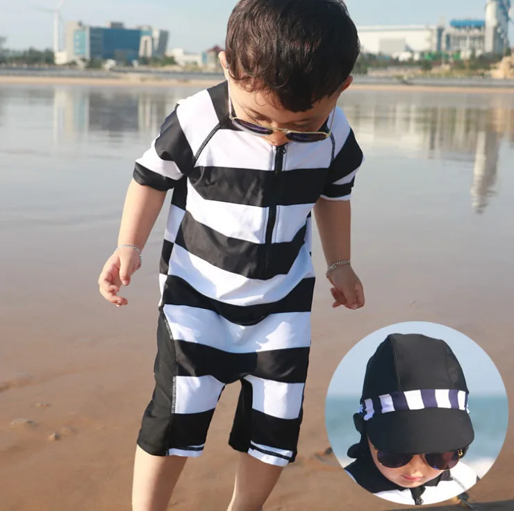 

Boys Swimwear Surfing Clothing Beach Bathing Suit Baby Boys One Piece Stripe Baby Beachwear Swimsuit Diving Sunblock Beachwear