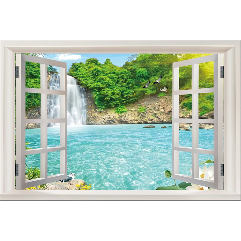 

5D DIY full square round drill Diamond painting Scenery waterfall outside the window Cross Stitch 3d mosaic Wedding decoration