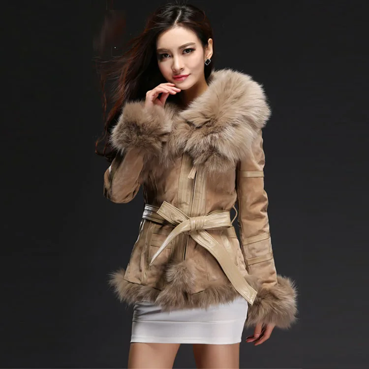 Куртка из натуральной свиной кожи с воротником из лисьего меха, короткое дизайнерское женское осенне-зимнее теплое пальто, женская модная верхняя одежда