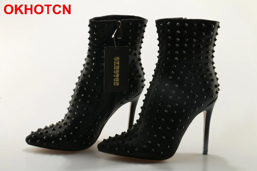black studded high heel boots