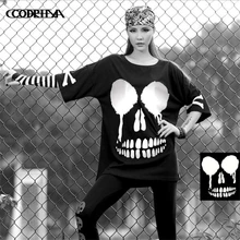 Для женщин Летняя футболка с коротким рукавом с принтом черепа хлопок женский хип-хоп свободные Новая мода Повседневное в стиле панк-рок свободные Футболки