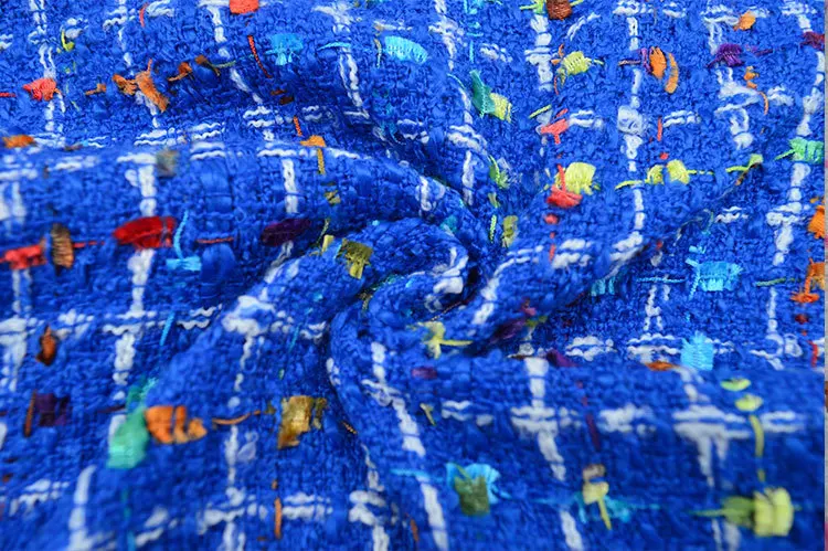 Цветная модная полиэфирная твидовая ткань для женского пальто 150 см ширина пряжа окрашенная плетеная твидовая ткань осень и зима - Цвет: blue