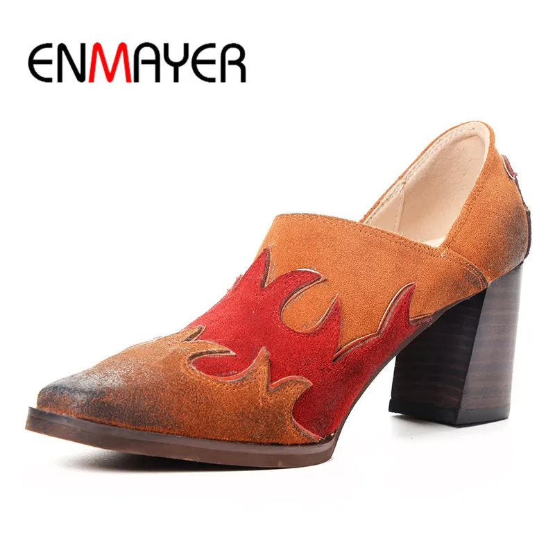 

ENMAYER Mixed Colors Slip-on Shallow Pumps Shoes Woman High Heels Square Toe Spring&Antumn Plus Size 34-40 Casual Dress Shoes
