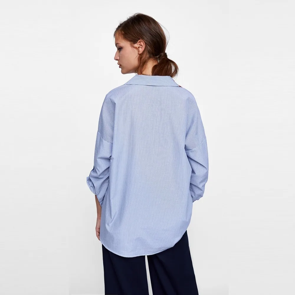 HYH Haoyihui 2019 New Personality Lapel Coat Chest Contrast Belted Patch Pocket Single-breasted Asymmetrical Hem Striped Shirt HYH Haoyihui 2019 New Personality Lapel Coat Chest Contrast Belted Patch Pocket Single-breasted Asymmetrical Hem Striped Shirt
