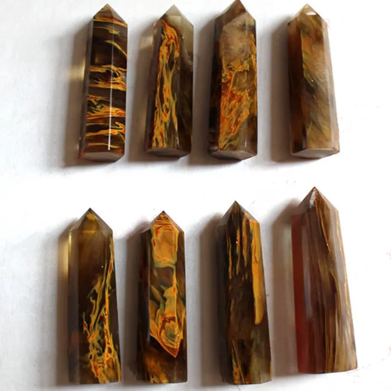 Natural Crystal Striped Tiger Skin Hexagonal Prism 6-9CM Crystal Stone And Minerals FishTank Stone Healing Hexagonal Gemstone