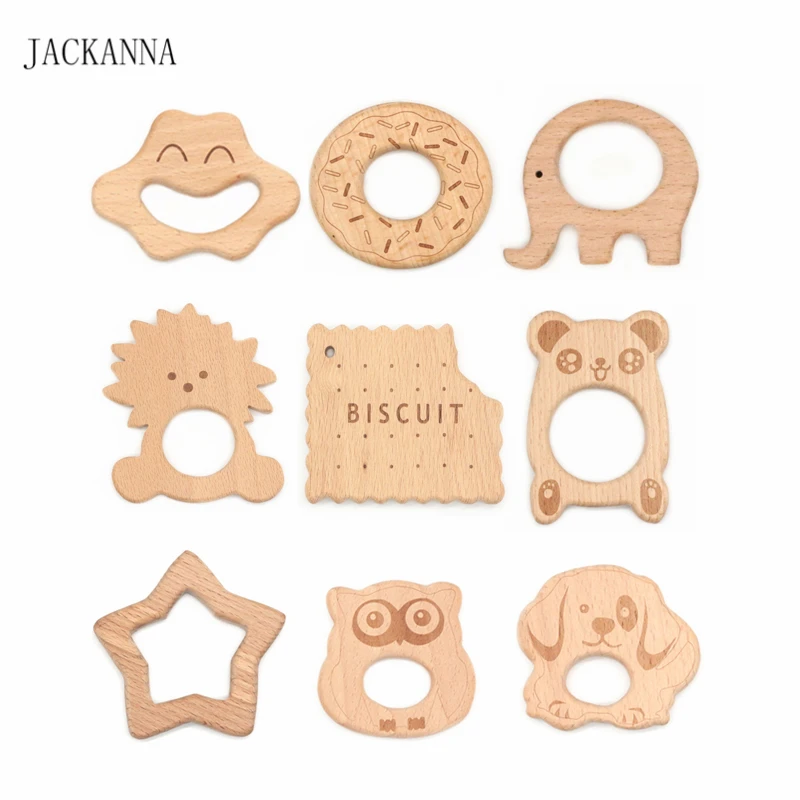 

Cute Baby Teether Beech Wood Cartoon Animal Wooden Teethers for Baby Chew Infant Kids Teething Toys Chewable Baby Products 10PCS