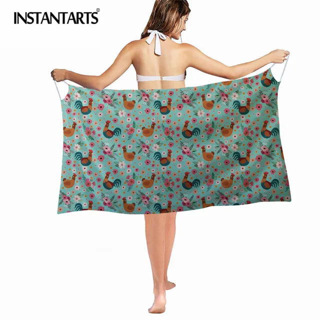 INSTANTARTS Funny Rooster Printing Womens Chiffon Beach Cover Up