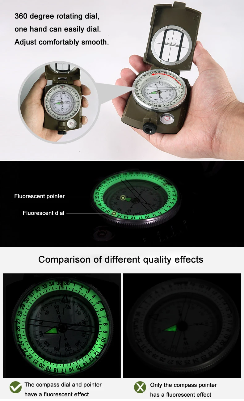 Military Lensatic Compass Askco Survival Military Compass Hiking Outdoor Camping Equipment Geological Compass Compact Scale