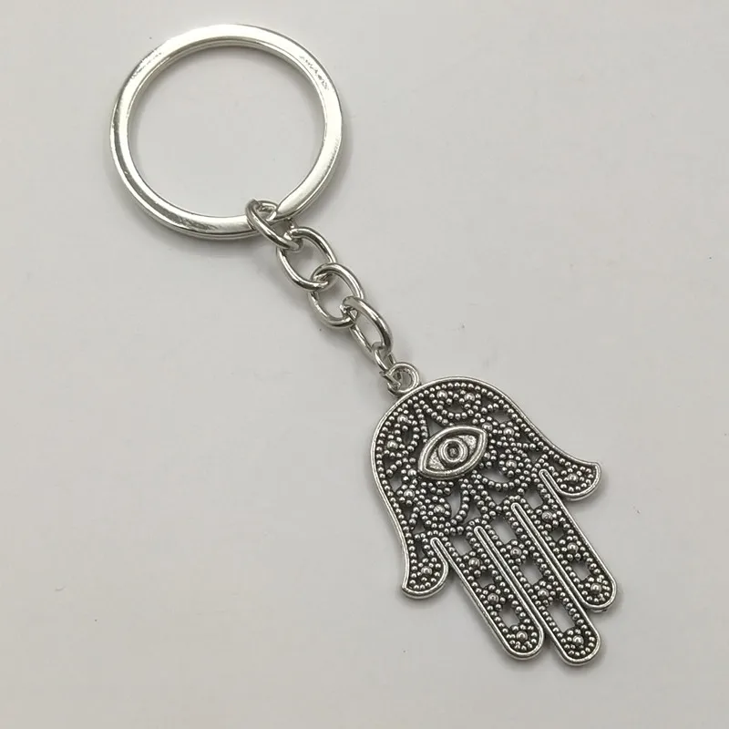 

Hot Selling Key Chain Wholesale Retail Fashion Evil Eye Sliver Plated keyring Hamsa Fatima Hand Alloy Keychain