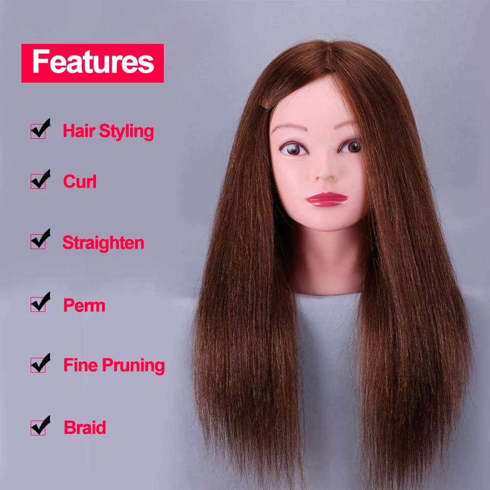 

45CM Hairdresser Mannequin Head With Natural Hair Doll Hairdressing Head For Hairstyles Doll Head Hair Styling Cosmetology Dummy