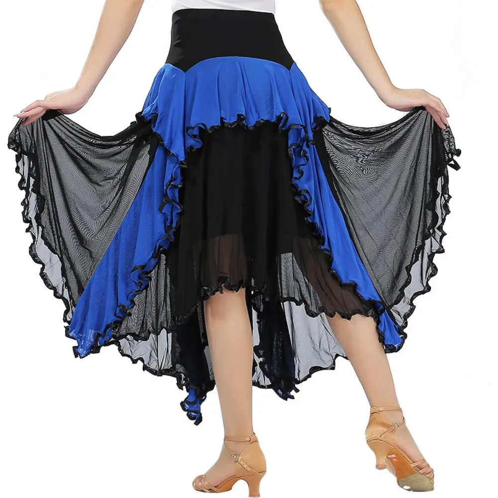 Модная Современная Танцевальная юбка с блестящими цветами Юбки Танго бальное платье, для вальса юбка для танцев для Для женщин леди взрослых вечерние юбка средней длины