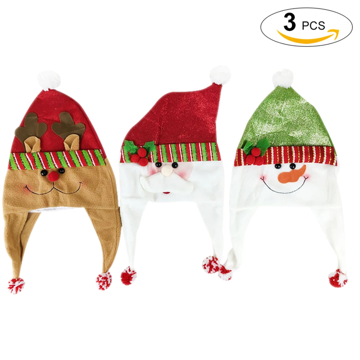 3 шт. Рождество Шляпы милые Санта Клаус Лось Снеговик узор шляпа праздник Рождество Шляпы - Цвет: 3 Pcs Christmas Hats