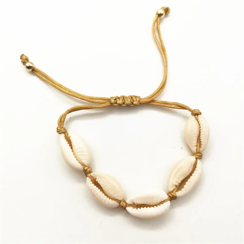 Богемский Золотой Серебряный цвет раковина Каури браслет для Женская веревочная цепочка браслет с бусинами женские модные пляжные украшения