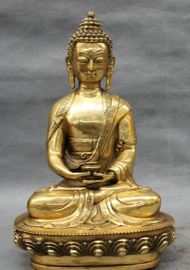 

JP S0606 12" Tibet Tibetan Brass Folk Buddhism Shakyamuni Sakyamuni Buddha Bowl Statue (B0328)