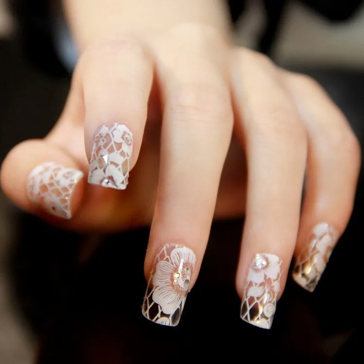 1 шт. модные белые кружевные Diamond Flower Стикеры s полное покрытие DIY Nail Книги по