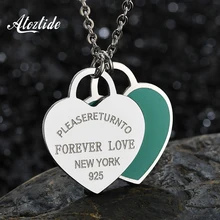 Atoztide Charm font b Blue b font Pendant Necklace Double Heart Forever Love Letter Necklace For