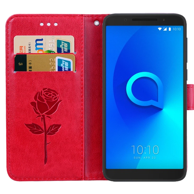 Роскошный кожаный чехол бумажник с тиснением розы для Alcatel 3 5052D 5052Y 3V 5099D книжка
