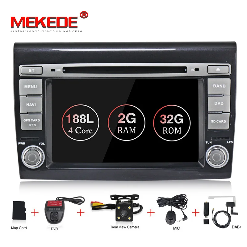 MEKEDE HD Автомобильный мультимедийный плеер Android 9,1 gps 2 Din стерео система для Fiat Bravo 2007-2012 4 ядра 2 ГБ ram радио am fm Wifi USB - Цвет: DVD CAMERA DVR DAB