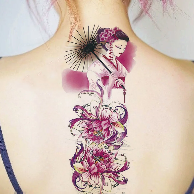 

Fake Temporary Tattoo Sticker Waterproof Face Stickers Eye Clock Bird Pagoda Full Arm Rose Wolf Dragon Big Tattoo For Woman Men