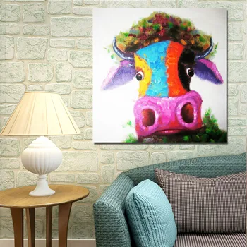 

Free shipping abstract Animal Colored cow wall art Pictures handmade Oil Painting on Canvas home Decoration no frame