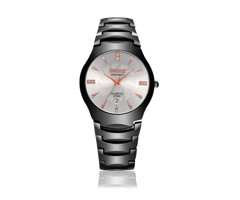 

New fashion business double calendar steel belt couple watch a pair of men and women casual diamond student quartz watch tide9