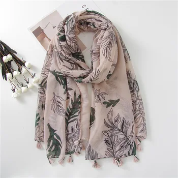 

Women Voile Large Shawl New Leaves Pattern Scarves for Women Hijab Long Wrap [3024]