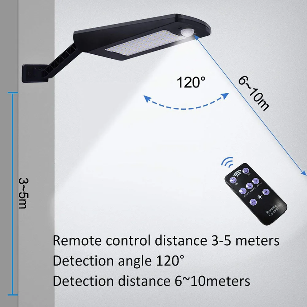 Sensor de Movimento Lâmpada de Parede com Controle Remoto à Prova Movido a Energia Solar ao ar Solar Light Pir d' Água Livre Jardim Quintal Lamp 1000lm 66 Led 5 Lâmpadas solares