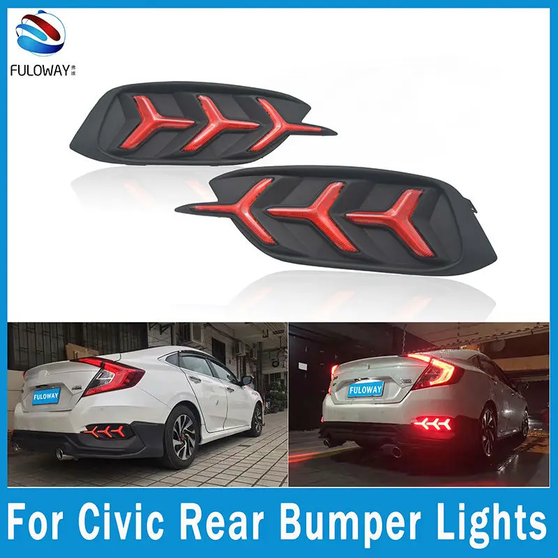 For Honda Civic 2016 2017 LED Tail Lights Assembly Rear Bumper Brake Lamp DRL Daytime Running