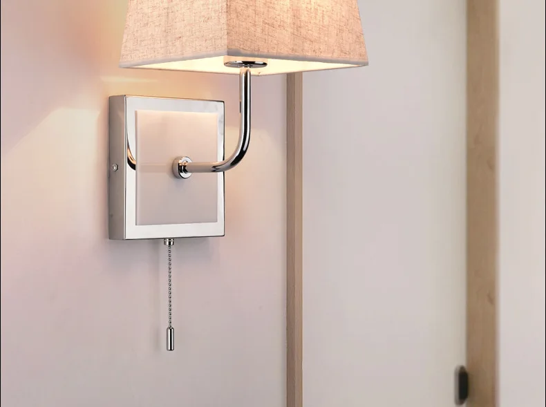 LukLoy, скандинавский металлический тканевый светодиодный настенный светильник, домашний выдвижной переключатель, светодиодный настенный светильник, простой светильник для спальни, отеля, прохода, балкона, для учебы, фойе
