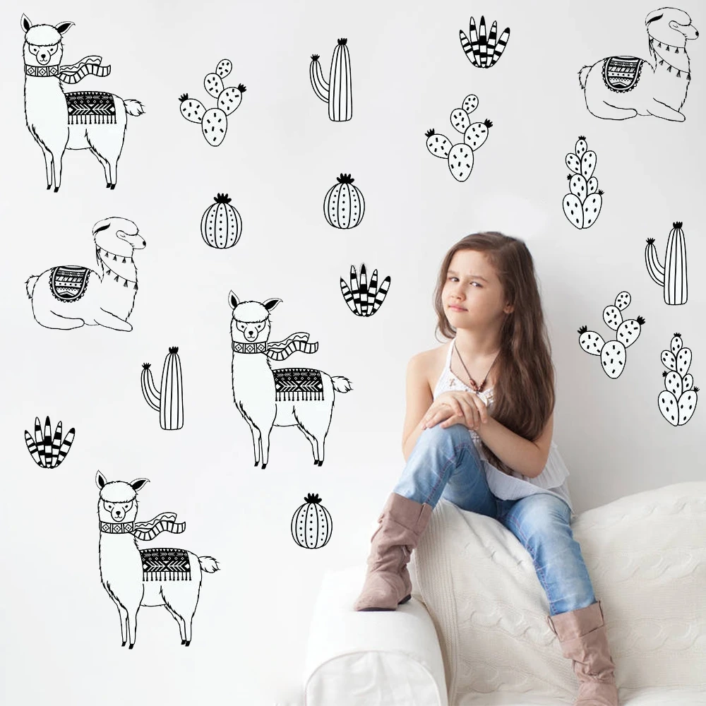 

Modern Wall Sticker Quote Alpacas and Cacti Kids Baby Vinyl Room Decals Llama Animal Home Decoration And Decor