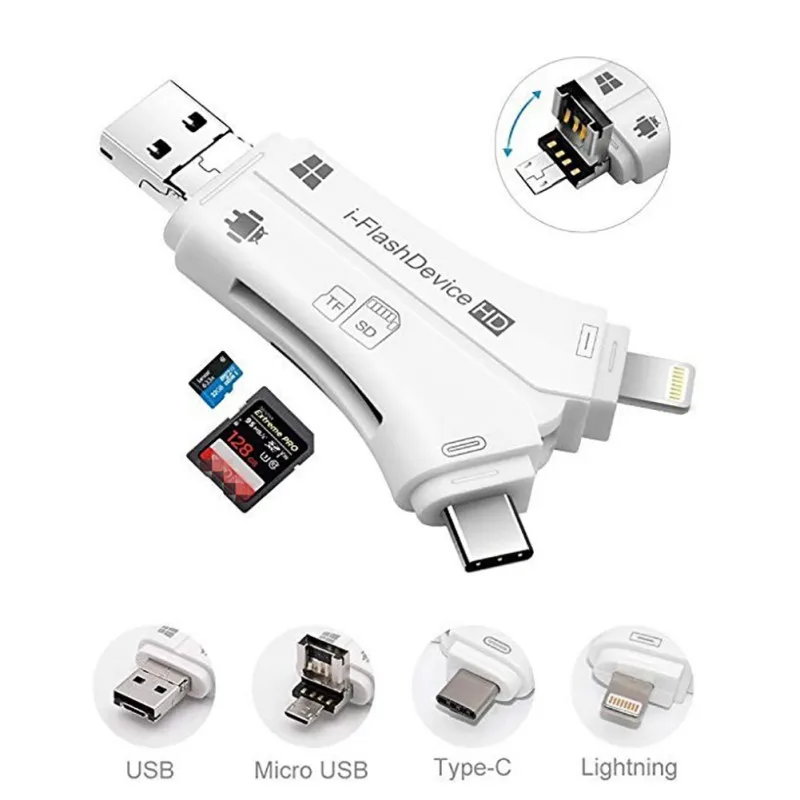 Все в одном SD/TF карта просмотра для IOS iPhone Ipad Android системы телефонов Laptap ПК с Lightning/usb type C/Micro USB2.0 OTG порт