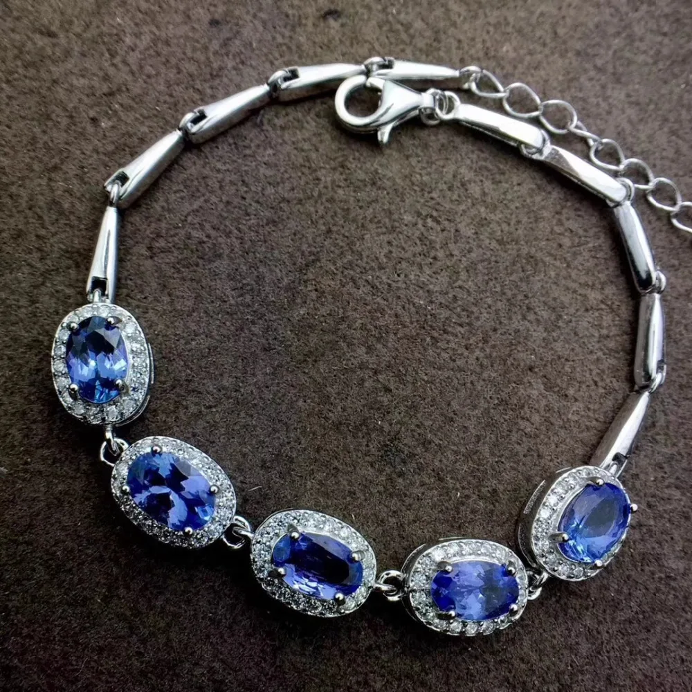  Bracelet de pierres précieuses tanzanite bleu naturel Bracelet de pierres précieuses naturelles 925