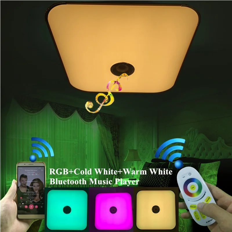 Us 48 8 39 Off Wongshi Modern Silver Gold Rgb Colorful Remote Control Bluetooth Music Player Ceiling Lamp For Children Bedroom Livingroom In Ceiling