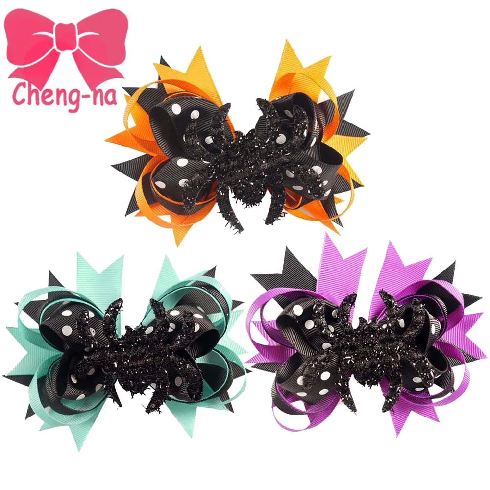 

Halloween Hair Bow For Baby 5 " Grosgrain Ribbon  Alligator Hair Bows With Clips  Halloween Infant Toddler Bow 3 Pcs/lot