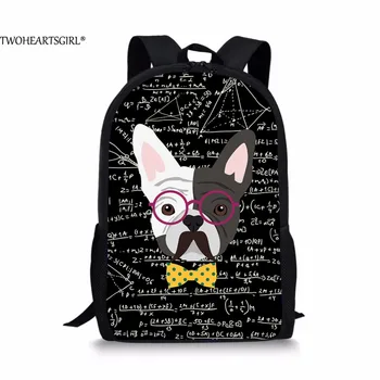 

TWOHEARTSGIRL Black Pug Dog Printing Schoolbag for Girls 3d Children Animal School Bag Campus Kids Bookbag Mochila Infantil