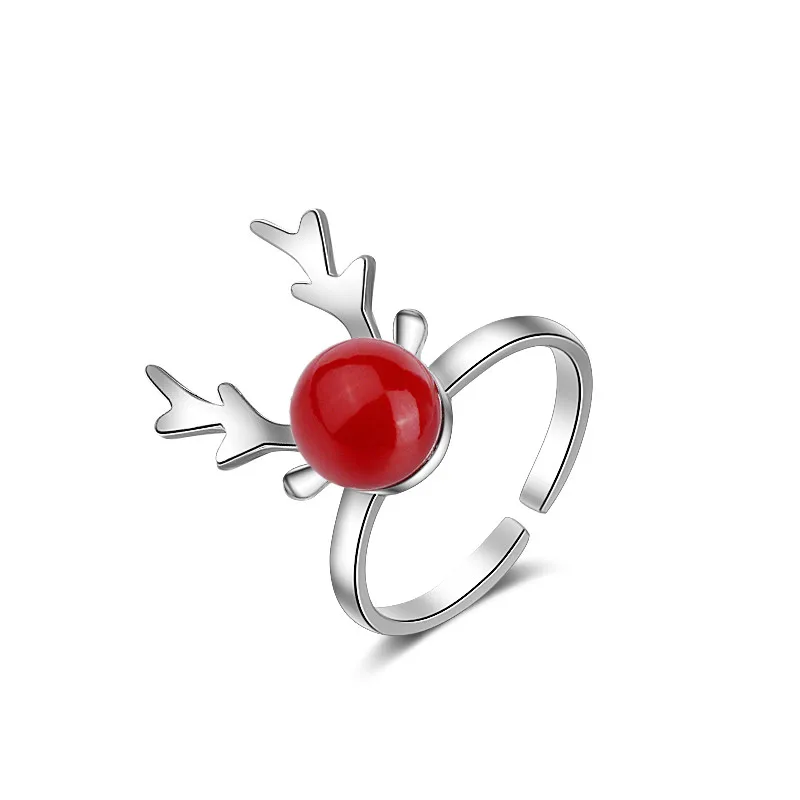 

LUKENI Latest Antlers Women Finger Rings Accessories Cute Pearl 925 Silver Rings Adjustable Trendy Girl Lovers Christmas Gift