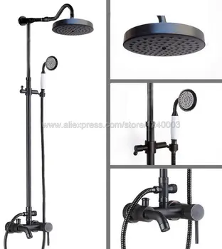 

Black Oil Rubbed Brass Bathroom Rainfall Shower Faucet Set Mixer Tap With Hand Sprayer Wall Mounted Krs608