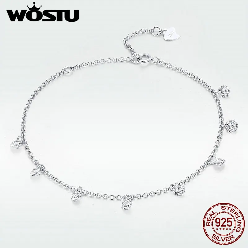 WOSTU настоящий 925 пробы Серебряный минимализм Регулируемая цепочка браслеты для женщин ювелирные украшения юбилей подарки DXB103