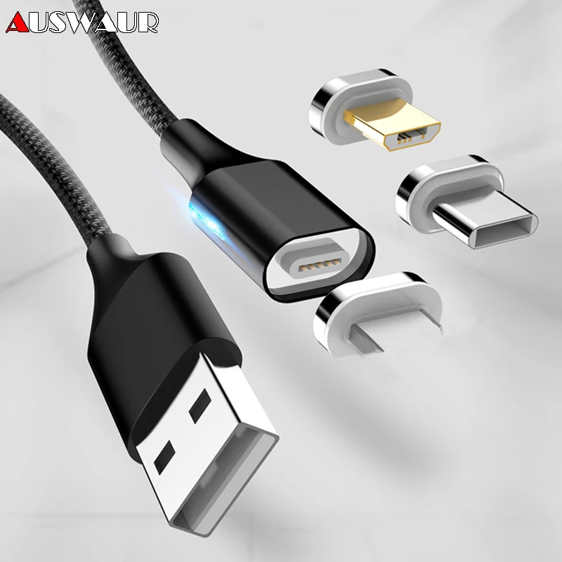 Магнитный usb кабель для iPhone Android Micro type C нейлоновая оплетка боковой индикатор