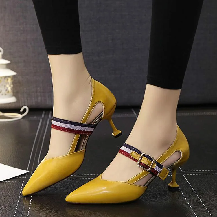 

7cm size 35-39 Pointed Toe women banquet Pumps lady Wedding Party Shoes girl leather Casual dancing party high heels G81