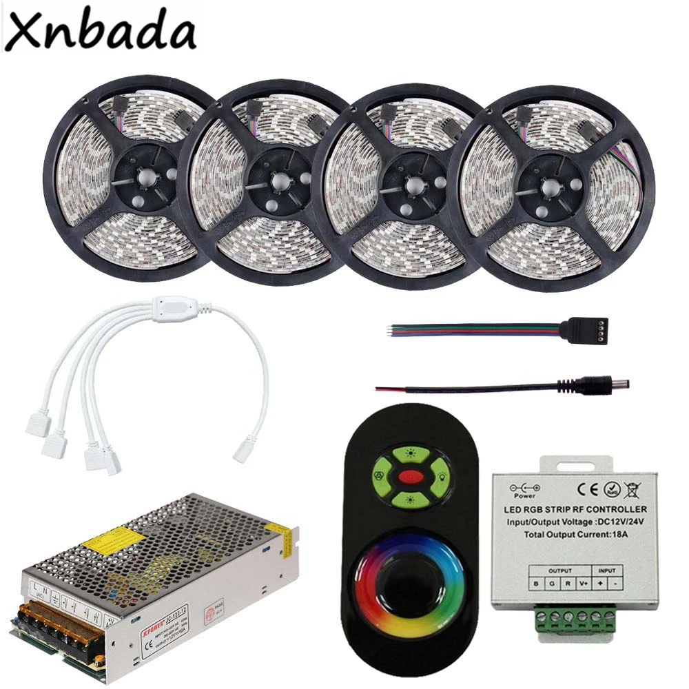 RGB Гибкие светодиодные полосы света SMD2835 60leds/m с Led RGB Strip РФ контроллера DC12V Мощность Adapter Kit 5 м 10 м 15 м 20 м