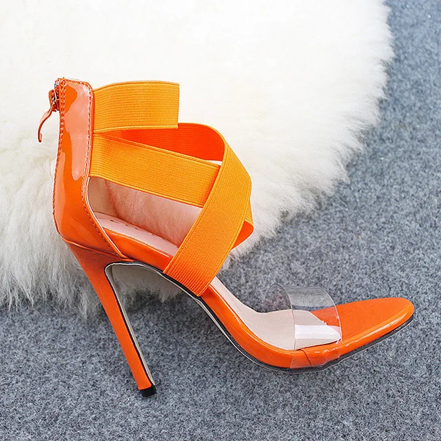 Женские туфли-лодочки модная прозрачная обувь на высоком каблуке женские прозрачные сандалии пикантные вечерние туфли-лодочки с перекрестной шнуровкой на каблуке, Размеры 35-43 - Цвет: Orange
