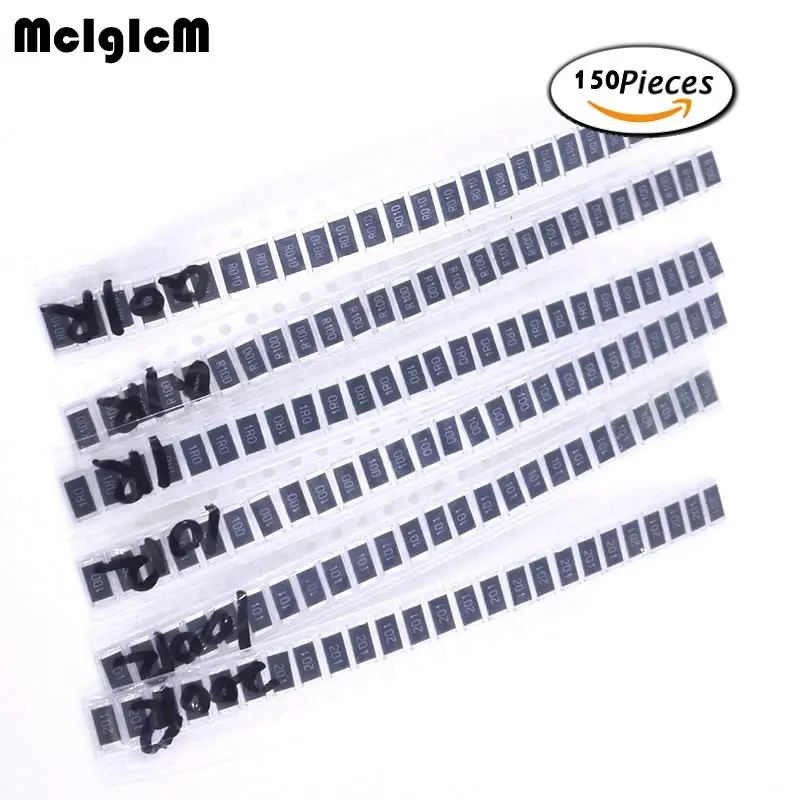 

Free shipping 2512 SMD Resistor kit 0.1 ohm to 200 ohm 6 values*25pcs